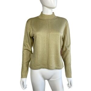 Dressbarn Metallic Gold Knit Mock Neck Lightweight Sweater